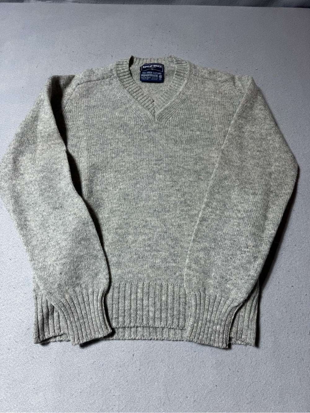Vintage Robert Bruce 100% Virgin Wool Sweater- Light Grey - Made in USA - Size L